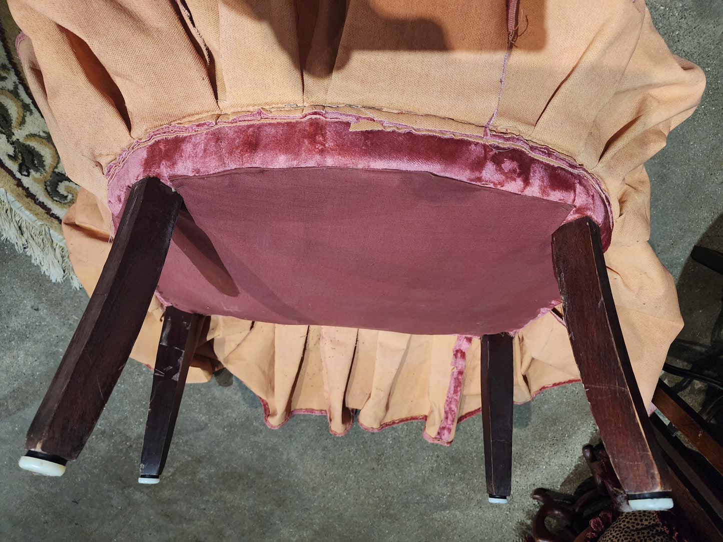 Pink Velvet Upholstered Skirted Occasional Chair Petite Vanity Slipper Chair