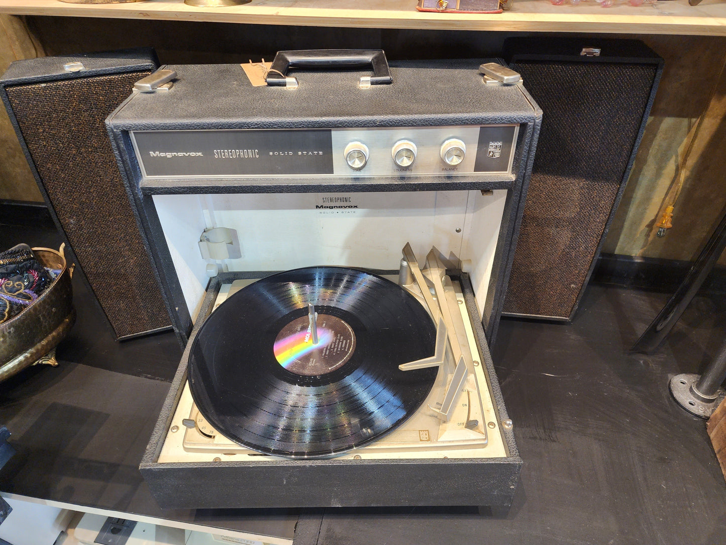 Vintage Magnavox Stereophonic Solid State Portable Suitcase Record Player