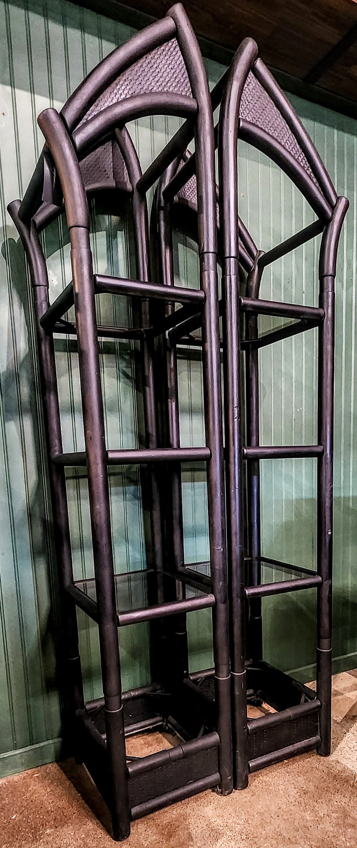 Vintage Pagoda Curio Chinoiserie Display Shelves with Glass Shelves