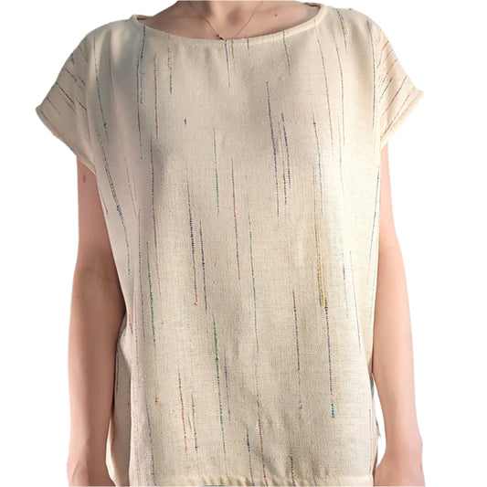 The Abbey Pullover -  Vintage Rainbow Thread Linen Slub