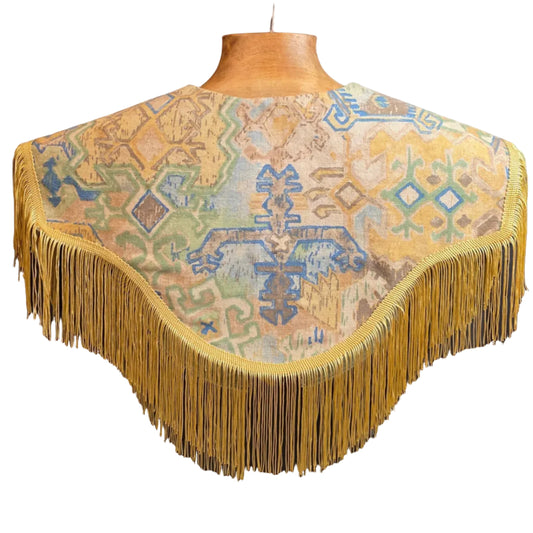 Western for the Weekend — Tie-On Fringe Capelet (Vintage Southwestern Cotton + Flag-Gold Fringe)
