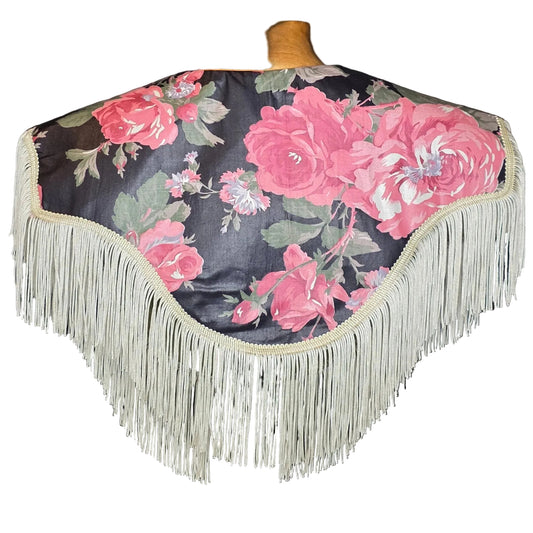 Vintage Chintz Floral + Champagne Fringe Back View