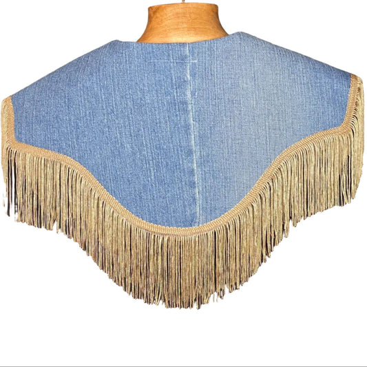 Western for the Weekend — Fringe Capelet (Vintage Patchwork Denim + Champagne Fringe)