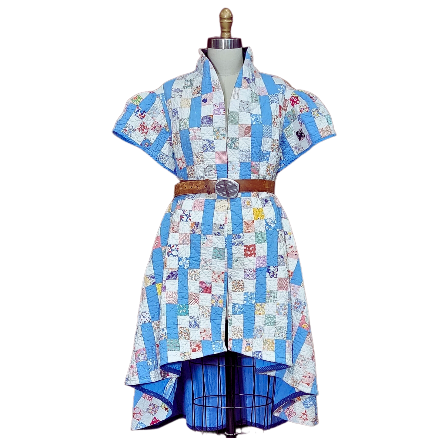 Vintage Quilt Jacket - All Season Split Back with Hi-Low Hemline -Granny Square Blues with