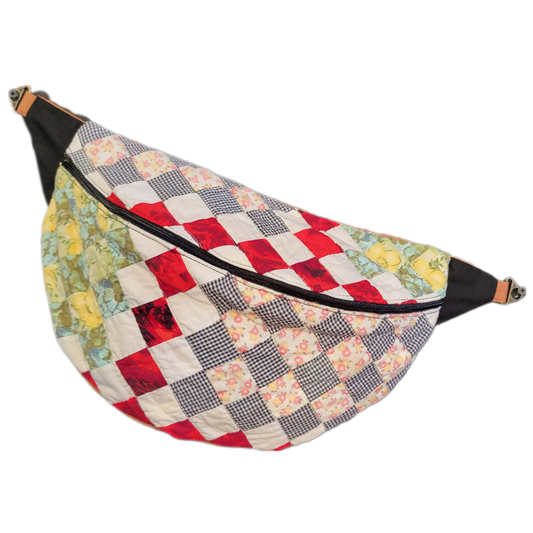 The Traveler - Sling Crossbody Bag Fannie -  Feedsack, Gingham and Floral Diamond 028