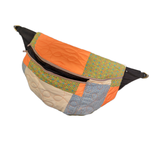 The Traveler - Sling Crossbody Bag Fannie -  Modern Orange and Green Patchwork 026