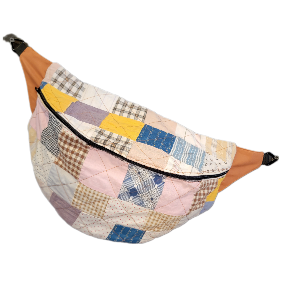 Vintage Quilt Fanny Pack - Sling Crossbody Bag - Granny Squares & Gingham 006