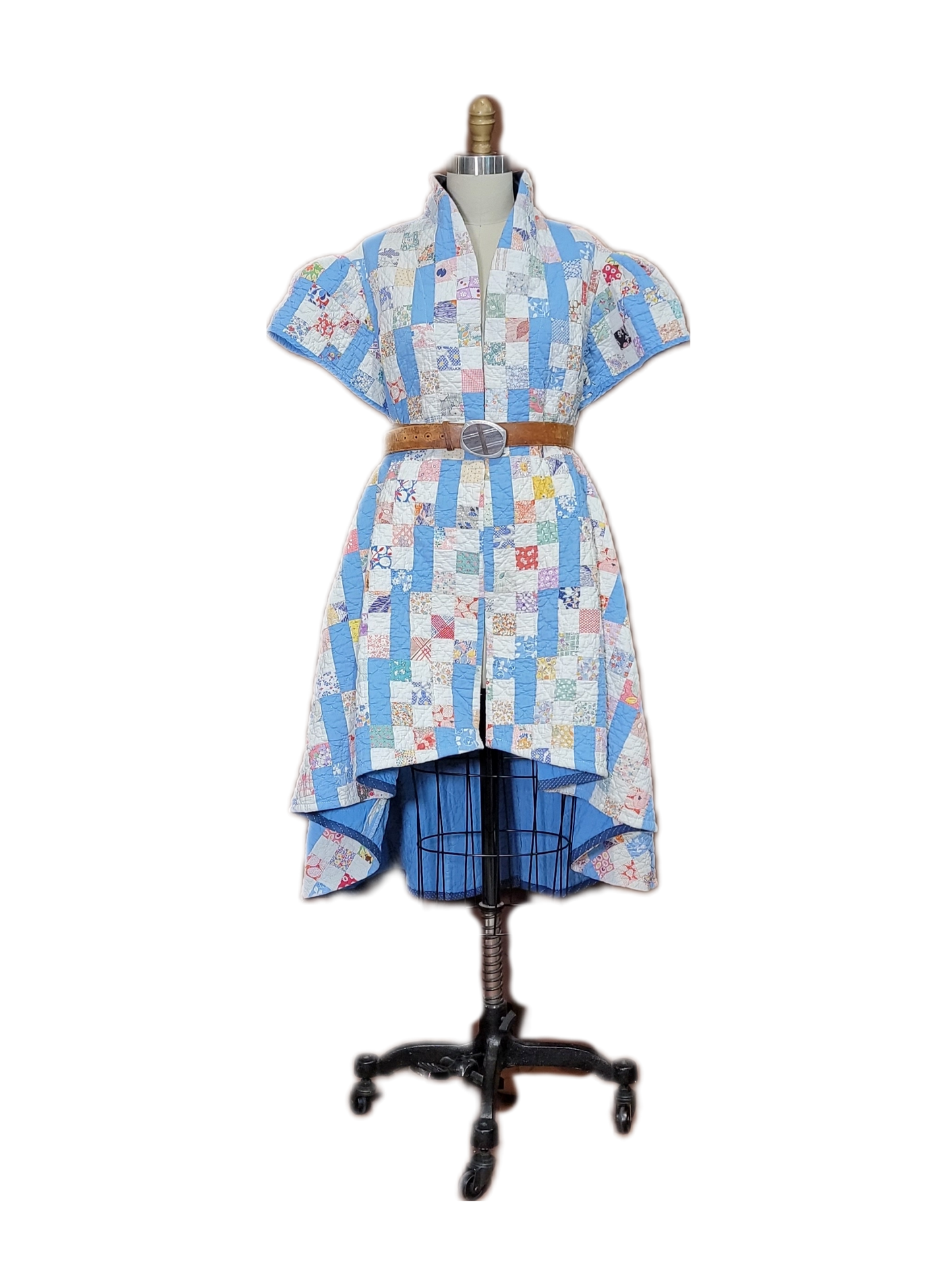Vintage Quilt Jacket - All Season Split Back with Hi-Low Hemline -Granny Square Blues with