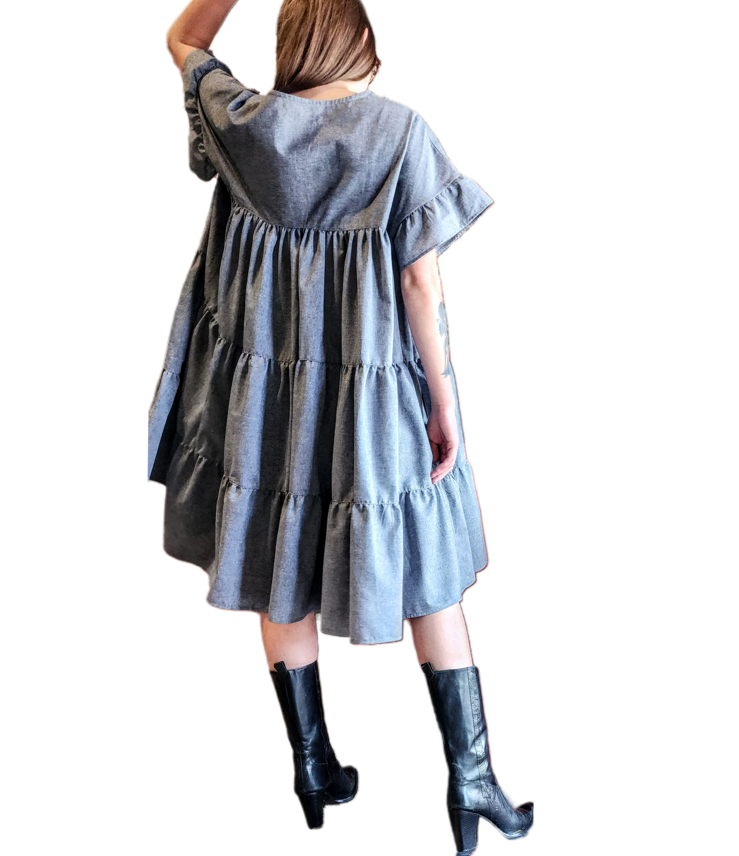 Palomino Tiered Oversized Day Dress - Denim Chambray