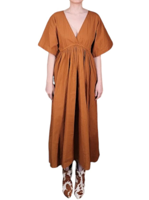 plunge linen dress Plunge-Neck Linen Blend Maxi Dress