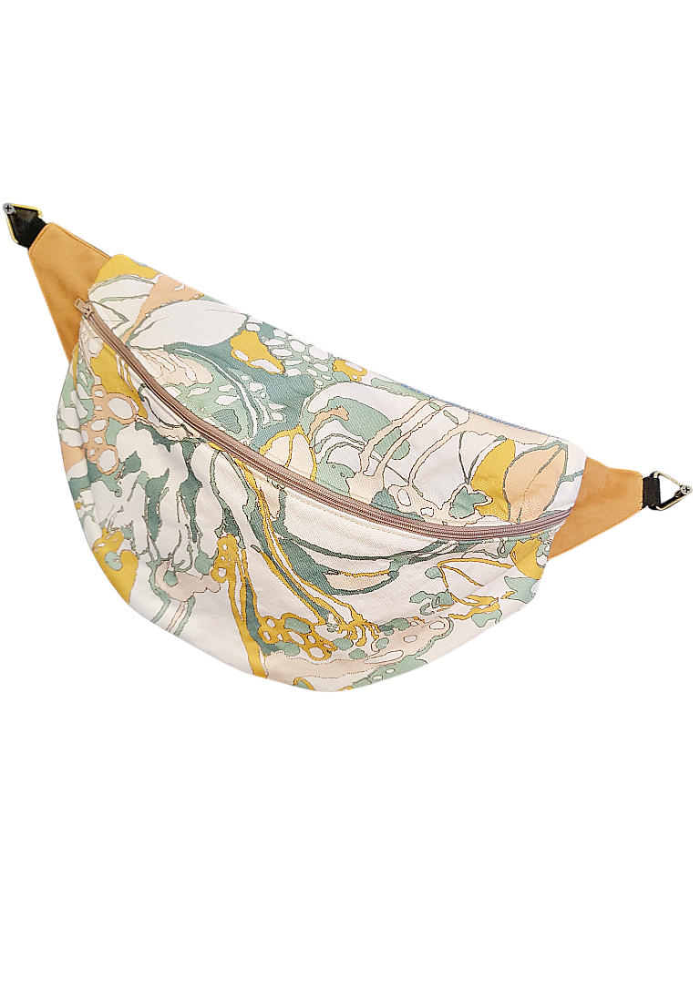 Designer Quilt Fanny Pack - Sling Crossbody Bag - Camellia Floral Luxury Fabric 039