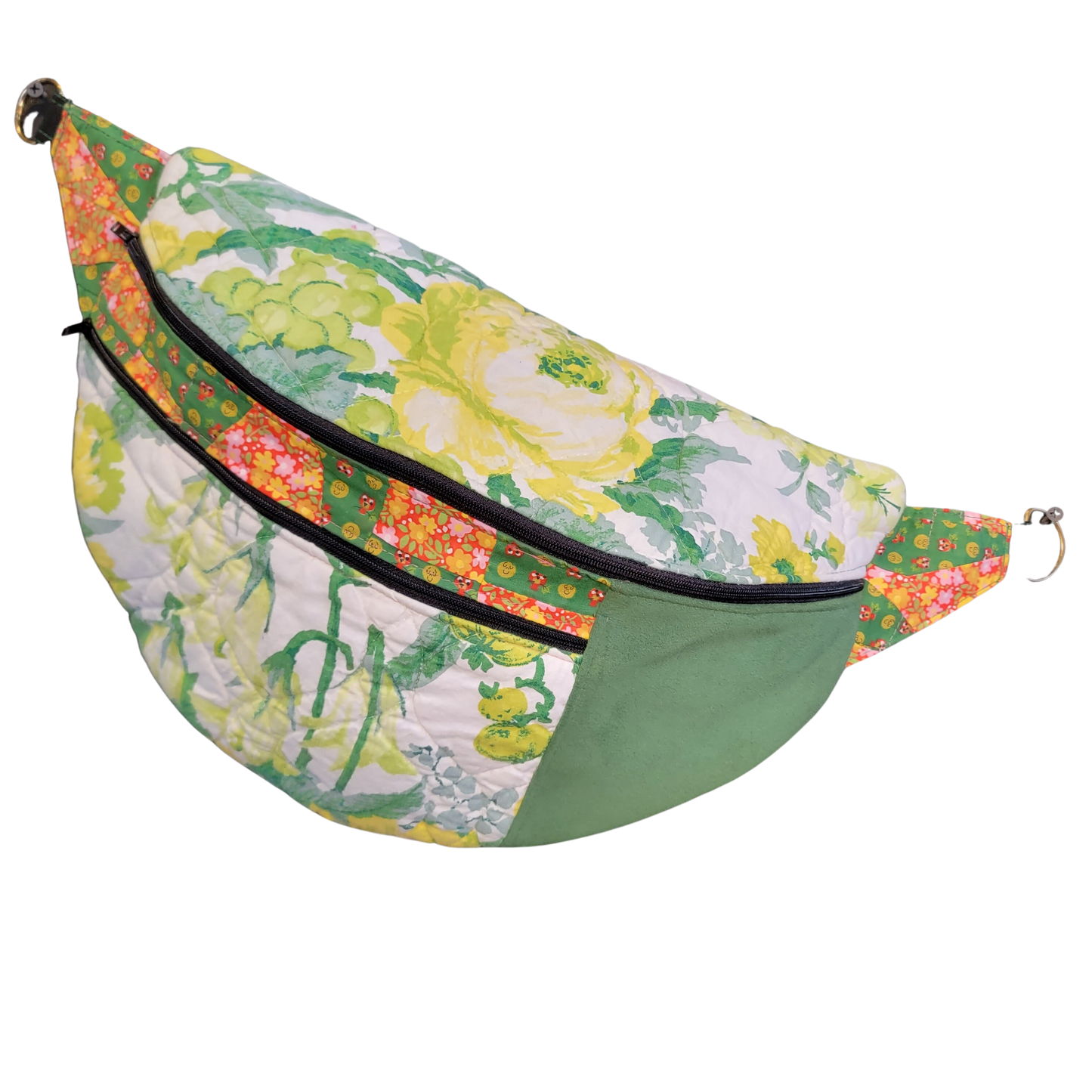 Vintage Quilt Fanny Pack - Sling Crossbody Bag - Modern & Vintage Yellow Rose with Patchwork 029