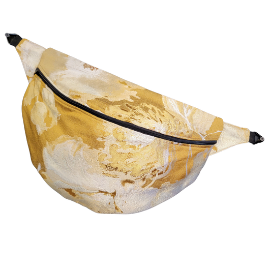 The Traveler in Designer Woven Silk Fabric - Sling Crossbody Bag - Gold Silk Jacquard 034