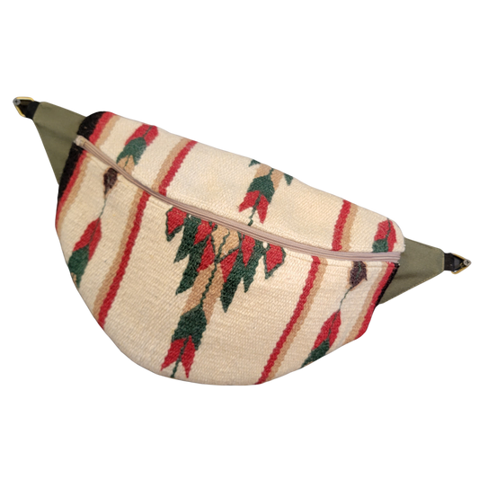 The Traveler  - Sling Crossbody Bag - Green, Red, & Tan, Southwestern Woven Textile - 018