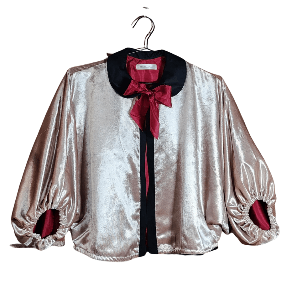 Blush Velvet Peter Pan Collar Jacket With Red Silk Lining