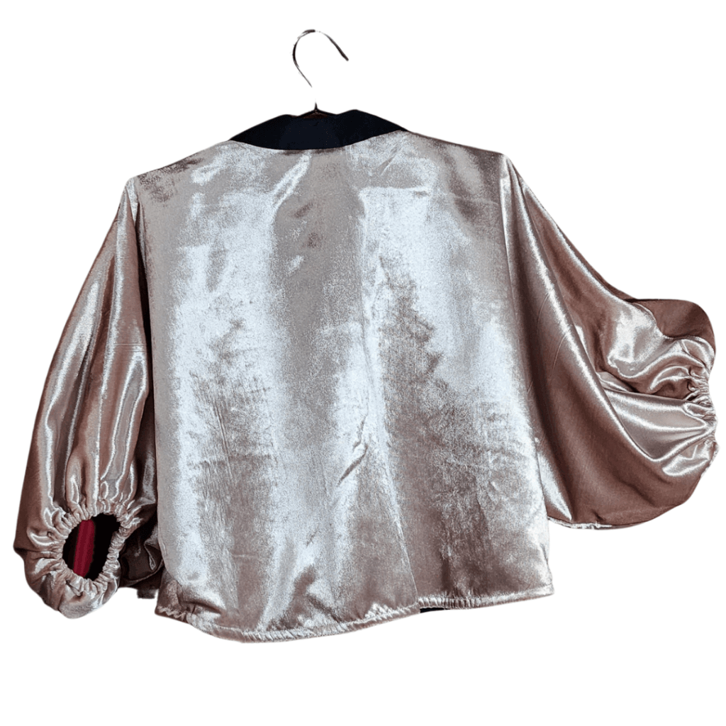 Blush Velvet Peter Pan Collar Jacket With Red Silk Lining
