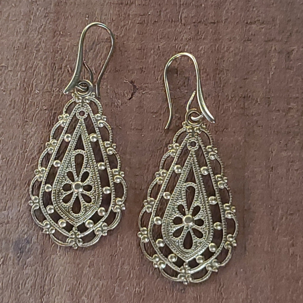 Brass Filagree Teardrop Earrings Jewelry Earring