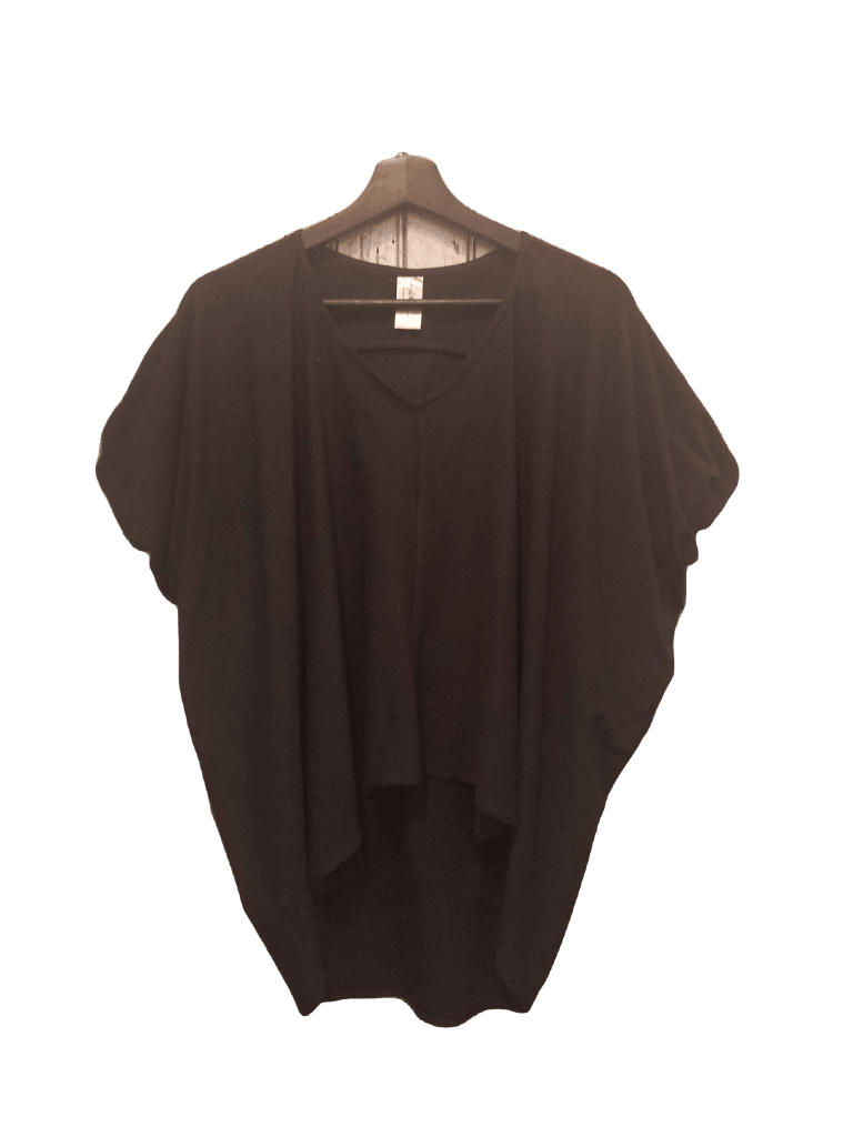 Classic Top - V Neck Dropped Sleeve Cotton Jersey Knit Pullover Black / 1 Apparel