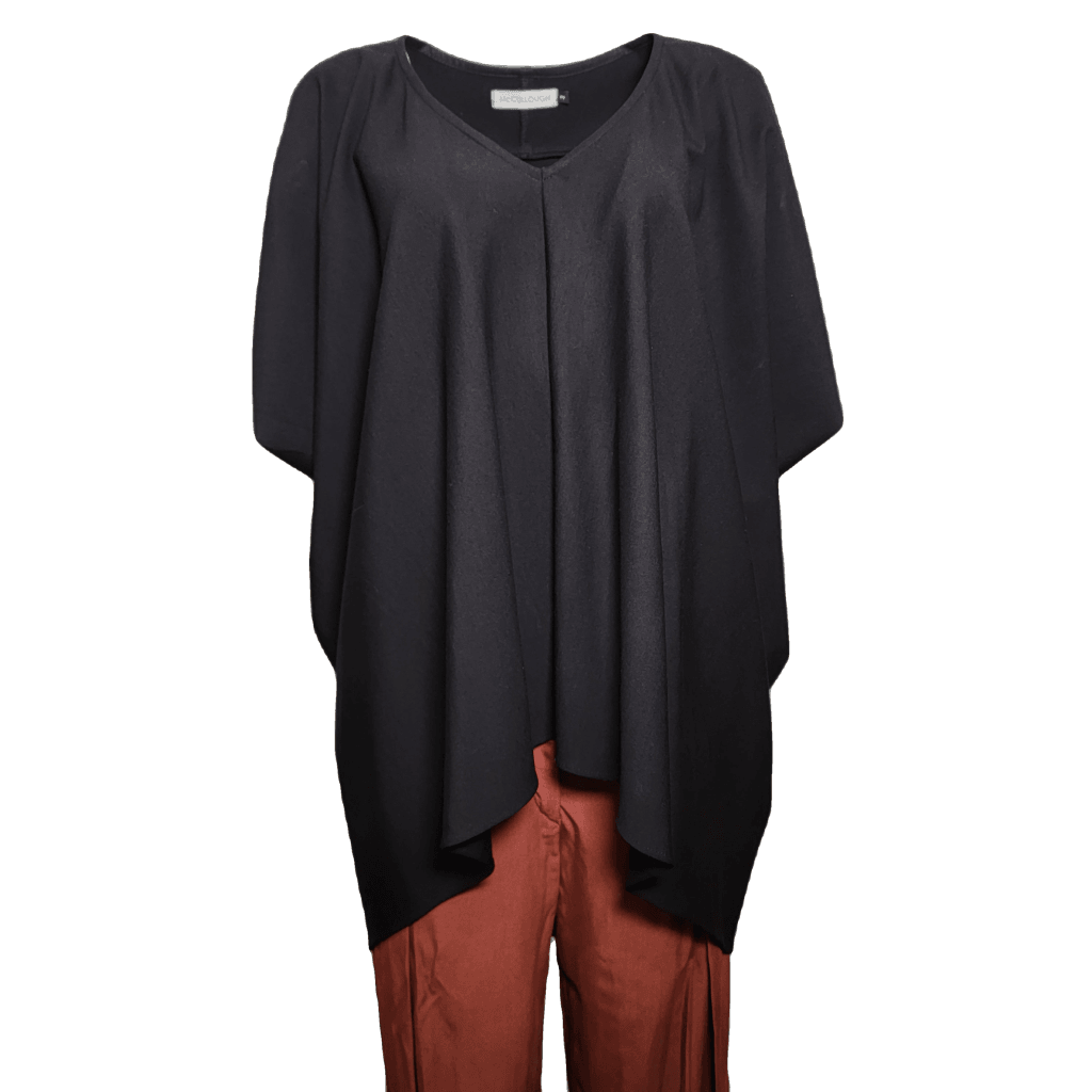 Classic Top - V Neck Dropped Sleeve Pullover Black Ponte Knit / 2 Apparel