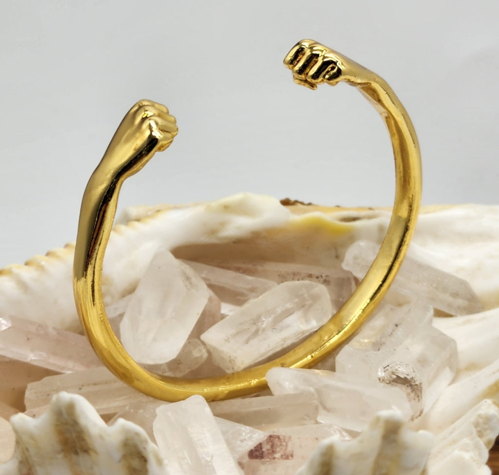 Restock Arriving 12/16 - Double Punching Fists Brass Cuff Bracelet Adjustable Jewelry