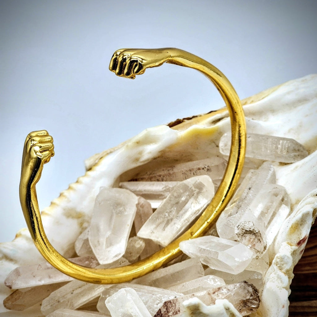 Restock Arriving 12/16 - Double Punching Fists Brass Cuff Bracelet Adjustable Jewelry