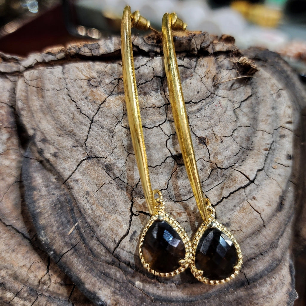 Elegant Drop Bar Dangle Smokey Quartz Tear Earrings 2.75 Jewelry Earring