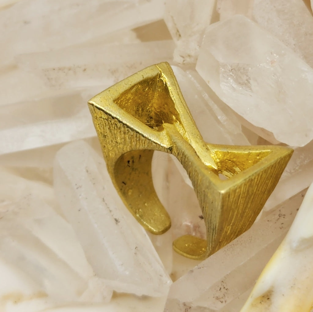Geometric Brass Statement Ring In - Adjustable Sizing Jewelry