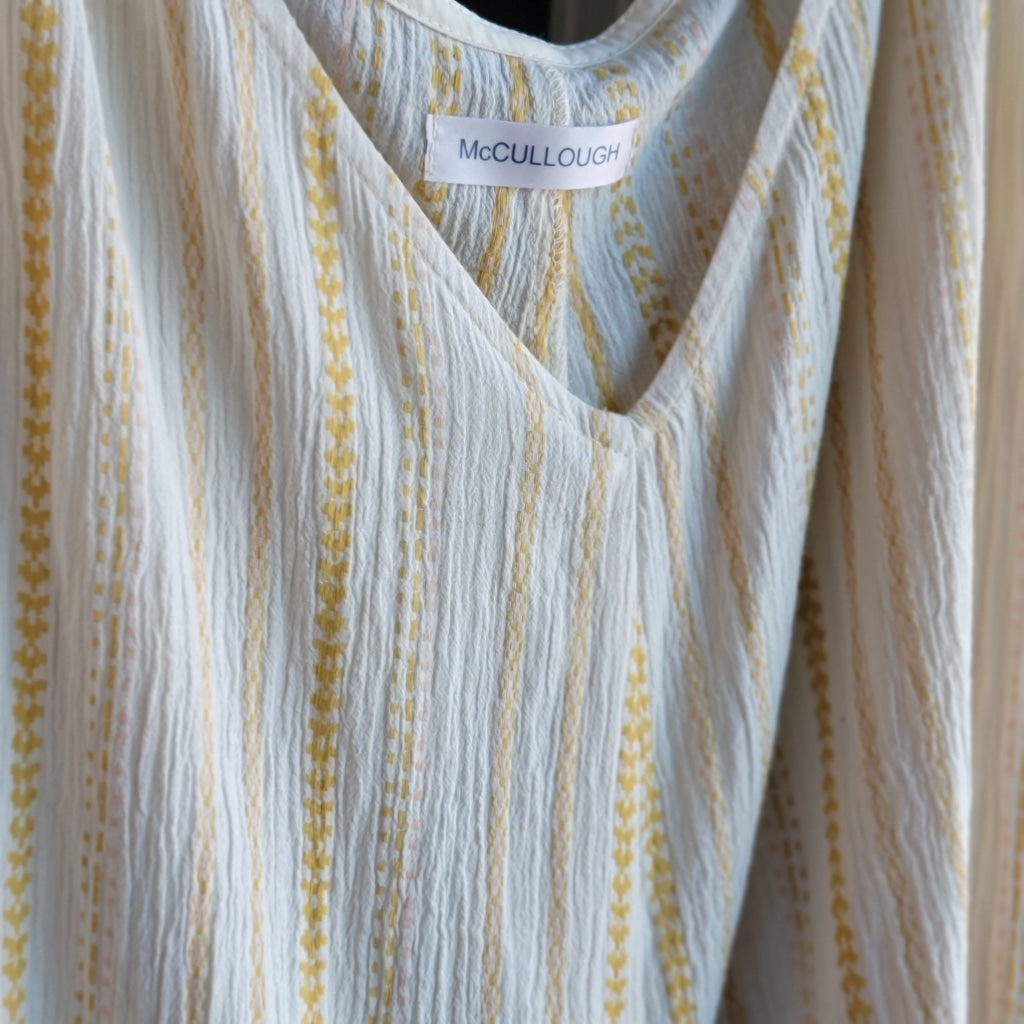 Mercury Romper - Wide Leg Loose Fitting Deep V Neck Jumpsuit 2 / Cotton Gauze Stripe Yellow Apparel