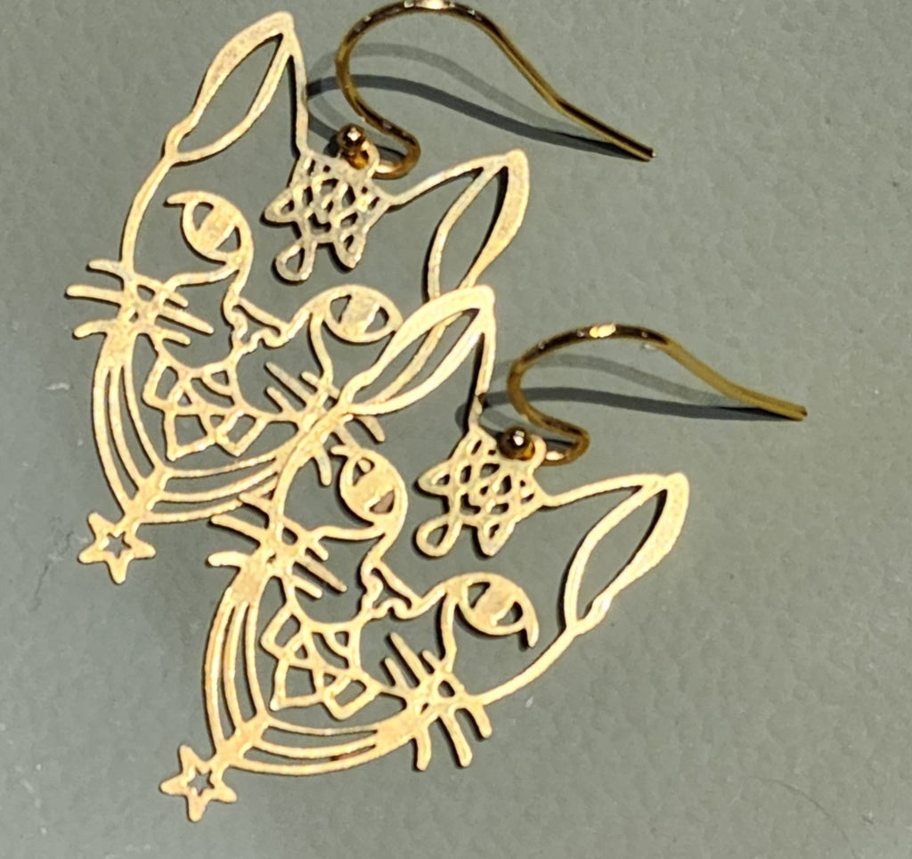 Cat Face Gold Plated Earrings Jewelry Earring
