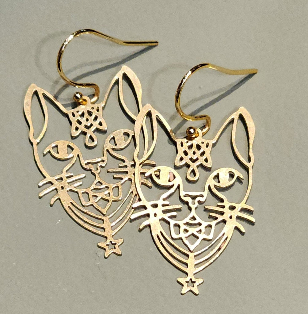 Cat Face Gold Plated Earrings Jewelry Earring