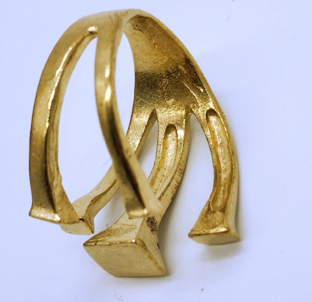 Nail Head Cubist Wrapped Brass Ring - Adjustable Jewelry