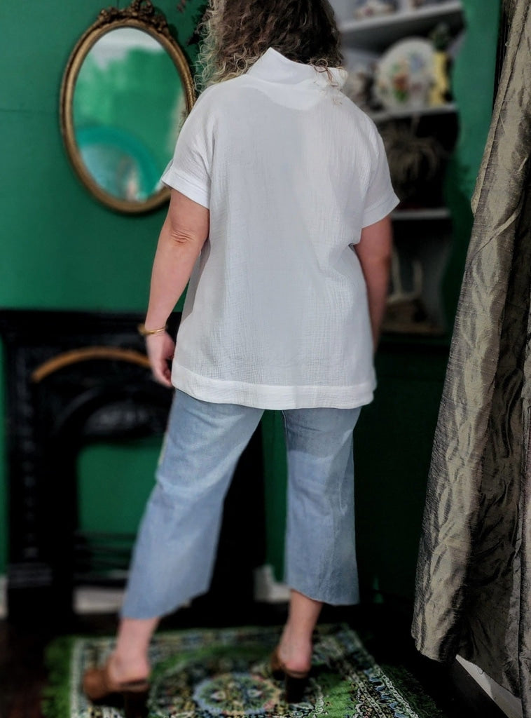 Paloma Popped Collar Tunic - Double Cotton Gauze Apparel Top
