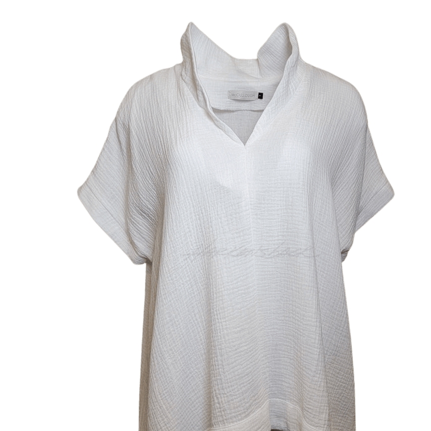 Paloma Popped Collar Tunic - Double Cotton Gauze Apparel Top
