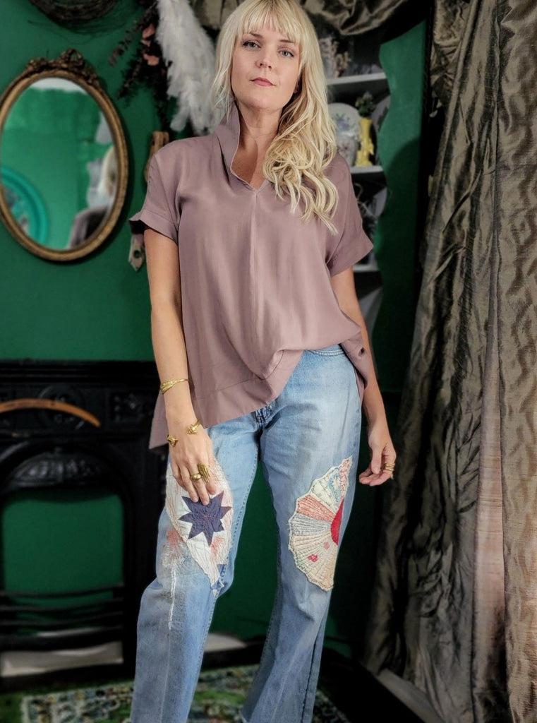 Paloma Popped Collar Tunic - Rayon Challis Apparel Top
