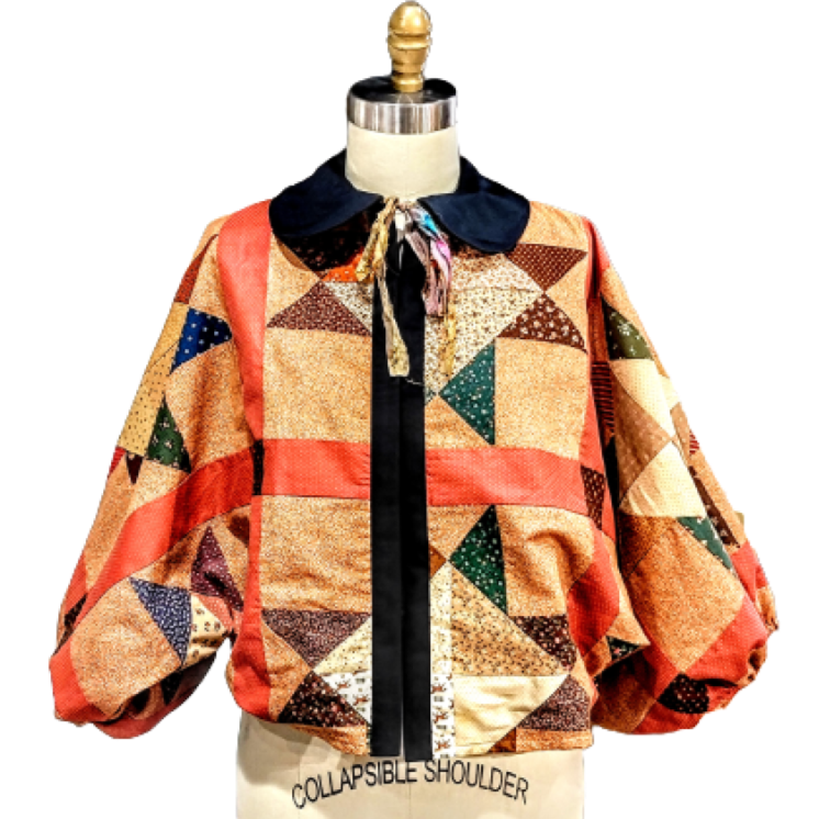 Peter Pan Collar Gathered Sleeve With Tie Front Jacket Quilted Apparel