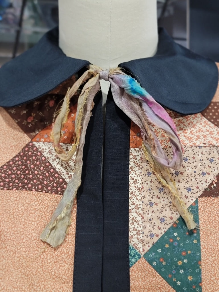 Peter Pan Collar Gathered Sleeve With Tie Front Jacket Quilted Apparel