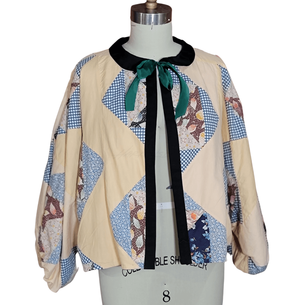 Peter Pan Collar Gathered Sleeve With Tie Front Jacket Quilted Apparel
