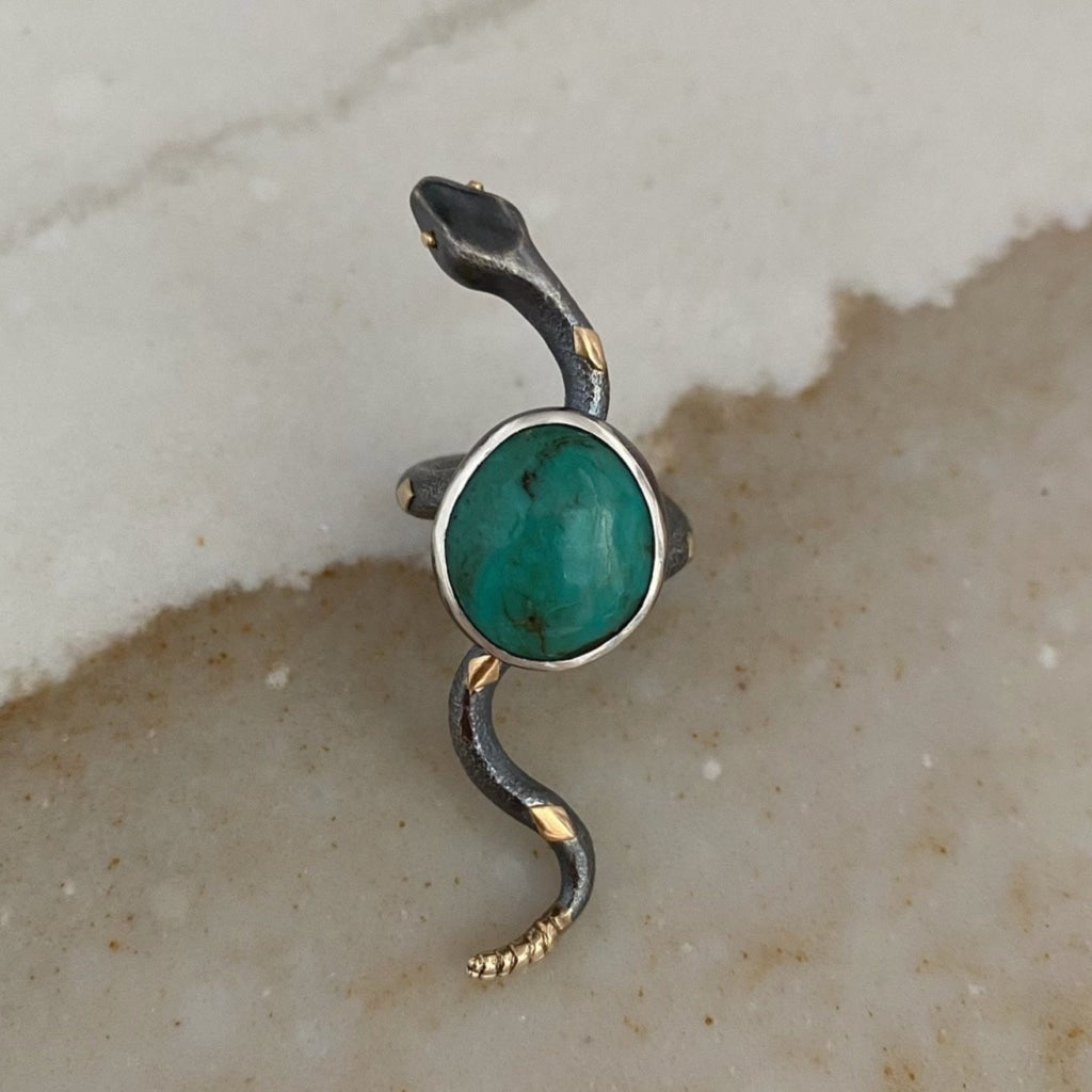 Slither Scarf Slide Sterling Silver 14K Gold & Turquoise Jewelry