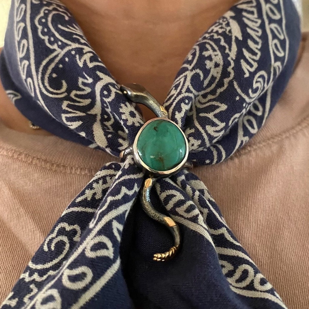 Slither Scarf Slide Sterling Silver 14K Gold & Turquoise Jewelry