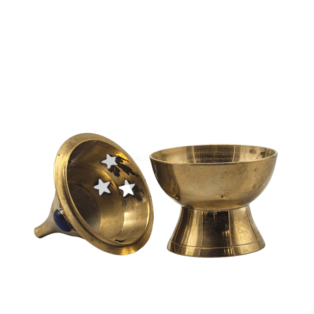 Small Gem Star Cone Brass Incense Burner With Lid Naturals