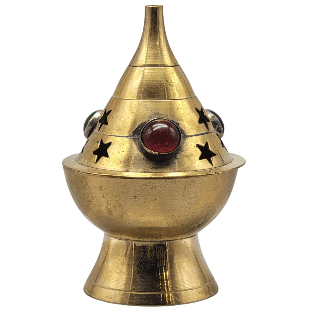 Small Gem Star Cone Brass Incense Burner With Lid Naturals