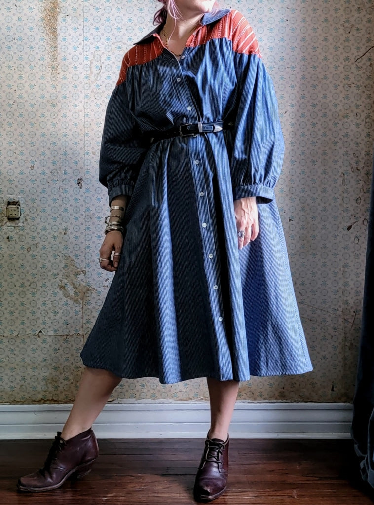 Tuleta Maxi Dress - Railroad Denim And Southwest Cotton Gauze Apparel