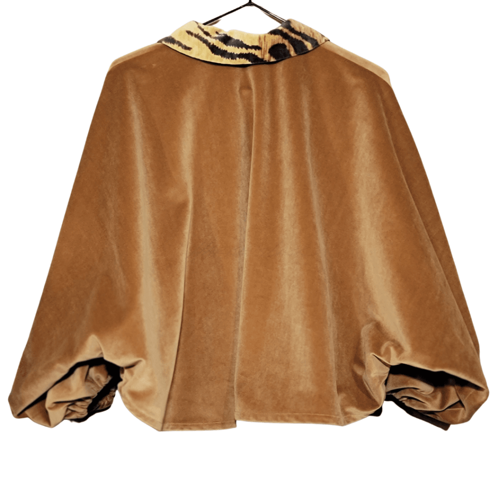Velvet Animal Print Peter Pan Collar Jacket With Red Silk Lining Apparel