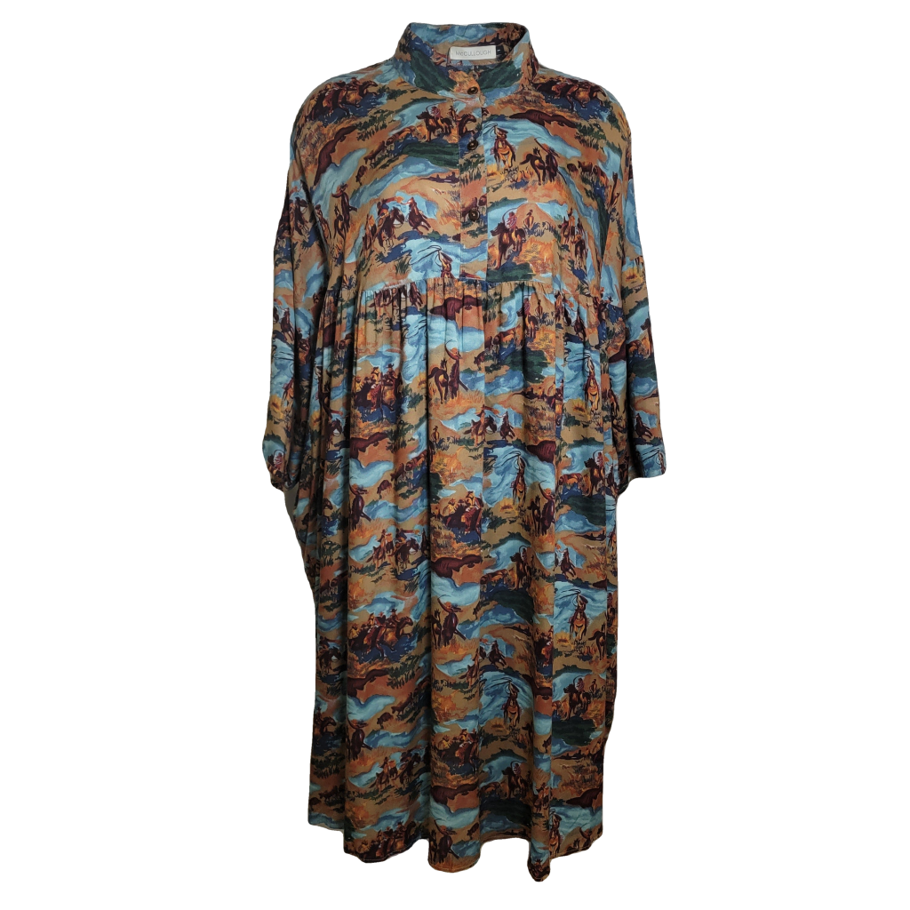 Western Wilder Midi Dress with 3/4 Sleeve - Flowy Oversized with – Harkensback