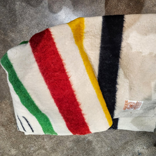 HUDSON BAY Point Blanket Vintage Multi Color Stripe Wool Made in England