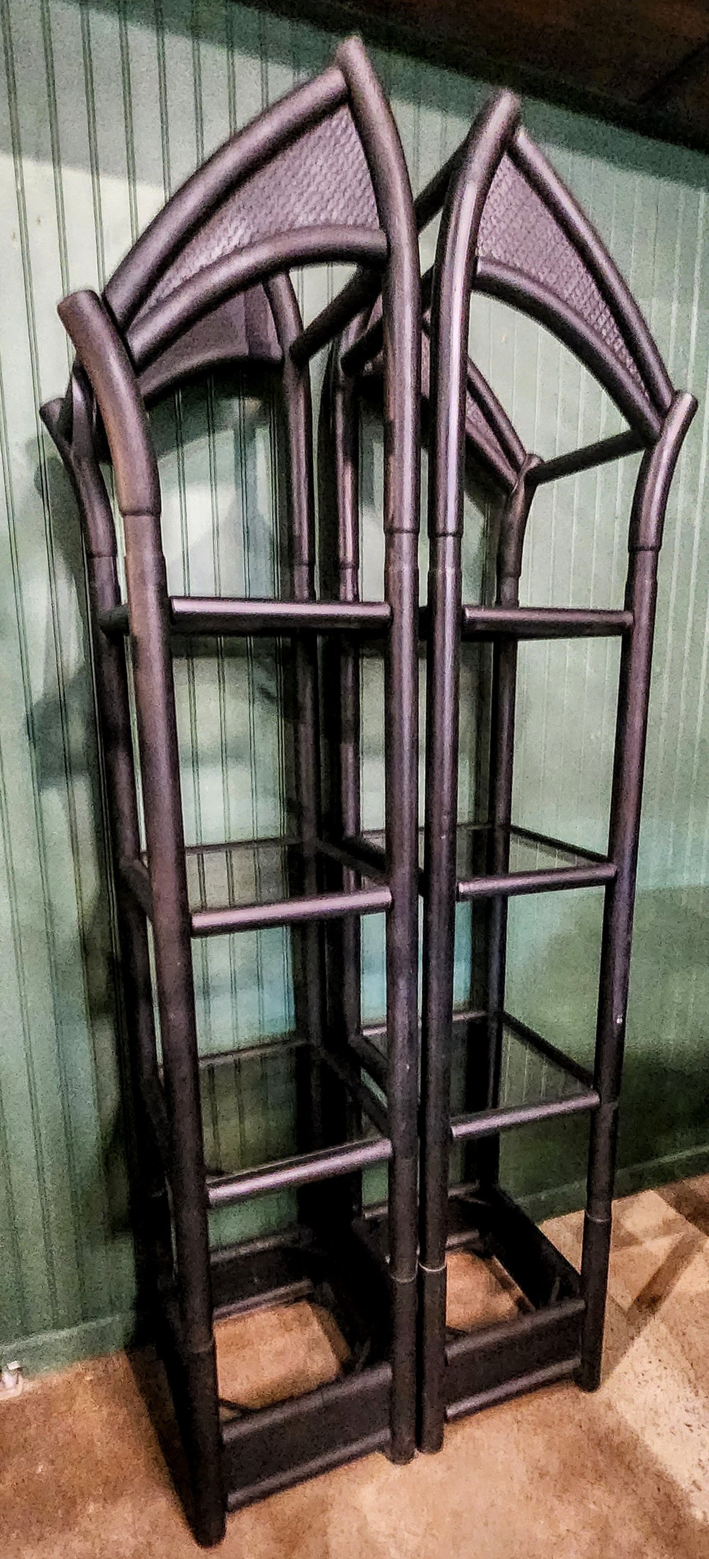 Vintage Pagoda Curio Chinoiserie Display Shelves with Glass  Shelves