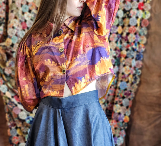 Lolita Cropped Puff Sleeve Top- Desert Poplin