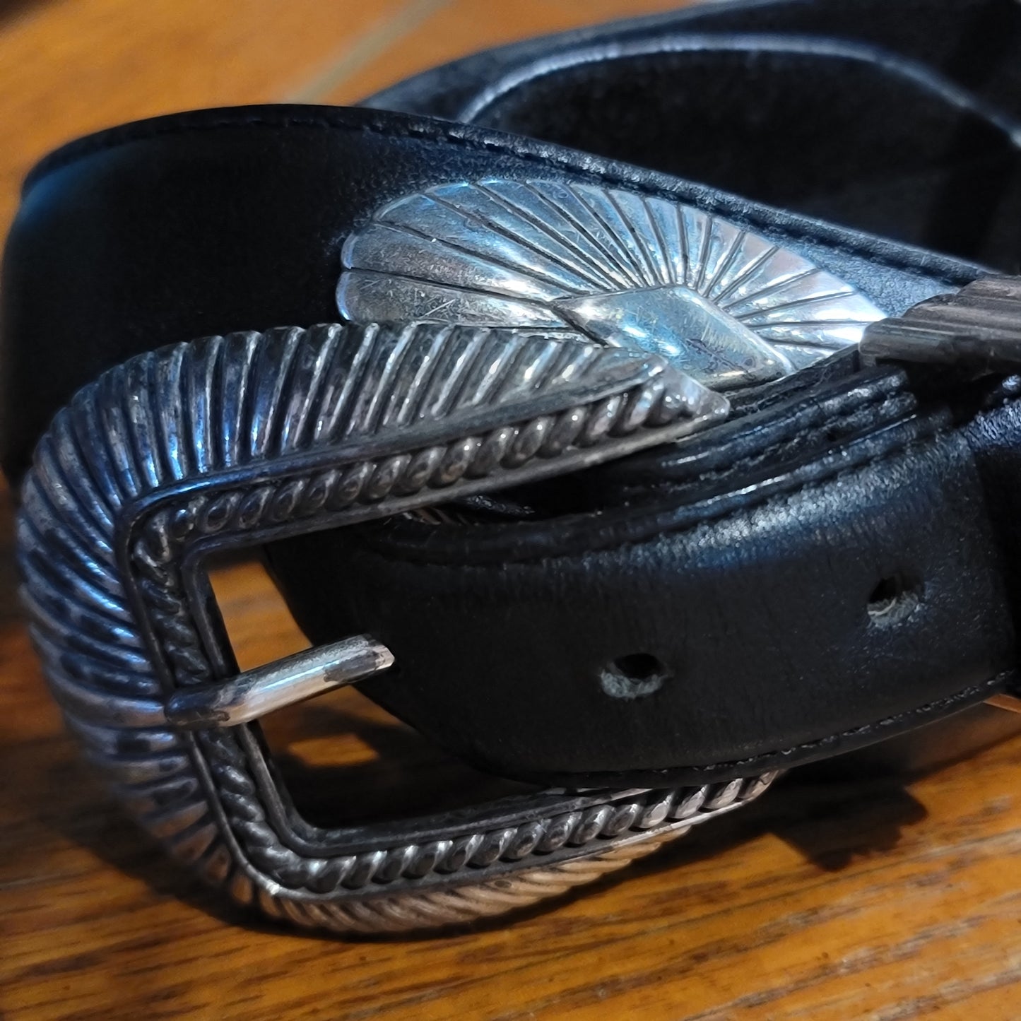 Vintage Brighton Onyx Black Leather Belt