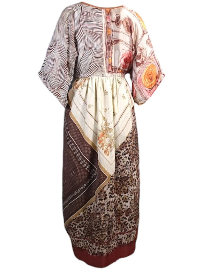 The Sarita Dress Above-The-Ankle - Desert/Multi, Vintage Silk Blend Scarves