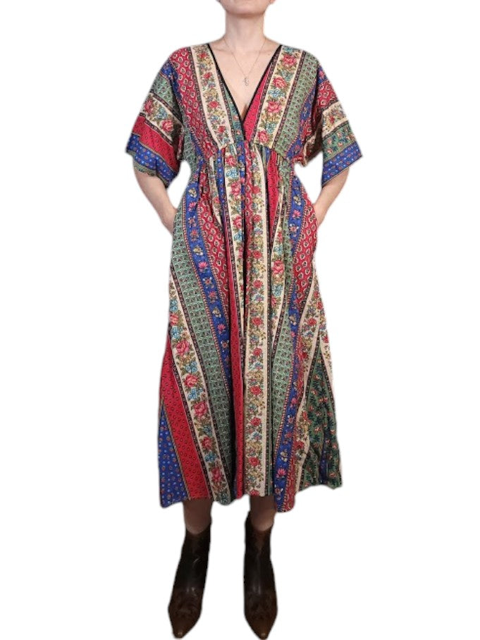 The Sarita Dress Midi - Multi Pattern, Vintage Cotton Blend